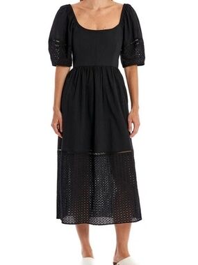 NWT La Ligne Lulu Dress Black Eyelet Midi with Puff Sleeves
